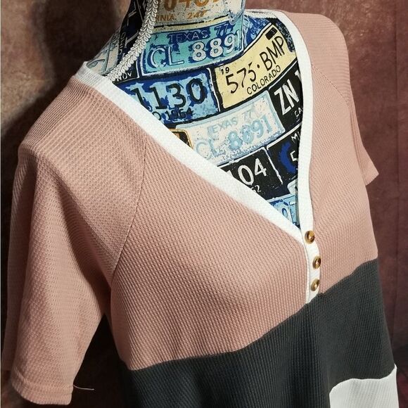 NWT pink/dark gray/white striped blouse - Picture 3 of 6